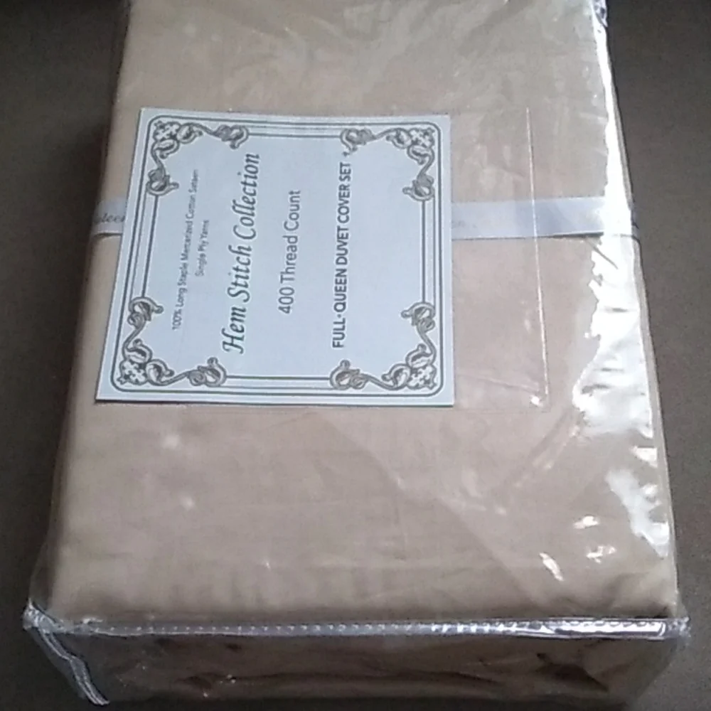 Hem Stitch Collection Full Queen Duvet Cover 400 Thread Count Beige